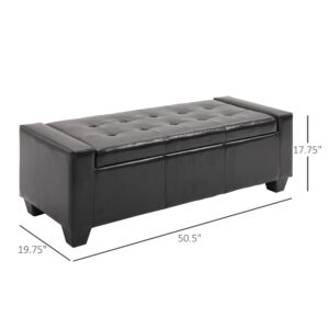 HOMCOM Large 51" Storage Ottoman, Tufted Faux Leather Storage Bench for Living Room, Entryway, or Bedroom, Black