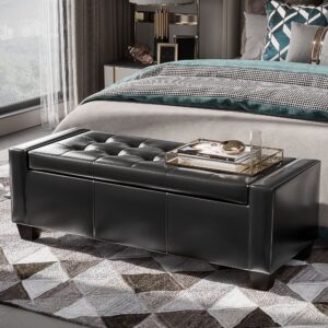 HOMCOM Large 51" Storage Ottoman, Tufted Faux Leather Storage Bench for Living Room, Entryway, or Bedroom, Black