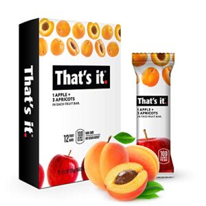that's it. apple + apricot 100% natural real fruit bar, best high fiber vegan, gluten free healthy snack, paleo for children & adults, non gmo no added sugar, no preservatives energy food (12 pack)
