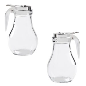 6 oz. (ounce) glass bulb jar syrup dispenser, sugar dispenser, retracting spout, dispensing thumb-lever, pancake house style (2)