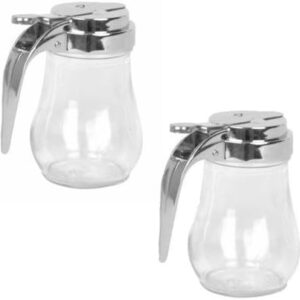 6 Oz. (Ounce) Glass Bulb Jar Syrup Dispenser, Sugar Dispenser, Retracting Spout, Dispensing Thumb-Lever, Pancake House Style (2)
