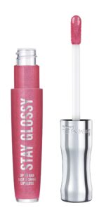 rimmel stay glossy lip gloss - non-sticky and lightweight formula for lip color and shine - 123 back row smooch, .18oz