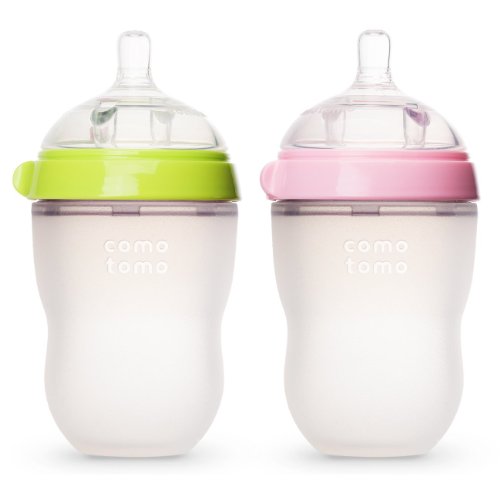 Comotomo Natural Feel Baby Bottles, Green & Pink, 250ml (8 oz)