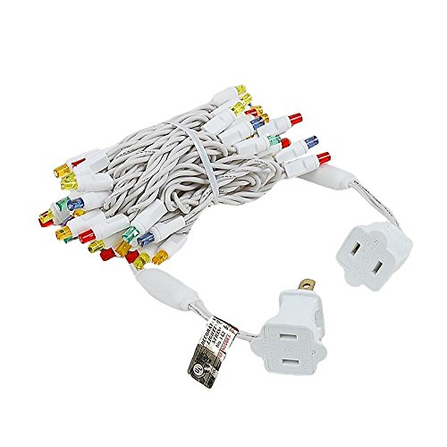 Novelty Lights 50 Commercial LED Christmas Lights (Multi Colored), 11 Feet w/ 2.5 inch Bulb Spacing, 5mm Bulbs, UL Listed, White Wire String Lights