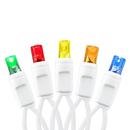 Novelty Lights 50 Commercial LED Christmas Lights (Multi Colored), 11 Feet w/ 2.5 inch Bulb Spacing, 5mm Bulbs, UL Listed, White Wire String Lights