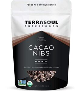 terrasoul superfoods raw organic cacao nibs, 16 oz, superfood crunch for smoothie bowls, nut butter spreads, oatmeal and diy chocolate creations