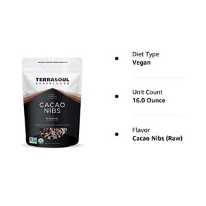 Terrasoul Superfoods Raw Organic Cacao Nibs, 16 Oz, Superfood Crunch for Smoothie Bowls, Nut Butter Spreads, Oatmeal and DIY Chocolate Creations