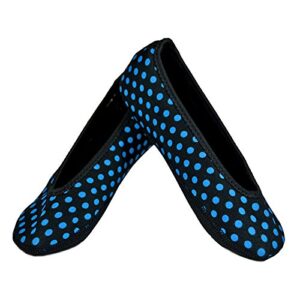 nufoot ballet flats women's shoes foldable & flexible flats slipper socks travel slippers & exercise shoes dance shoes yoga socks house shoes indoor slippers black with blue polka dots large