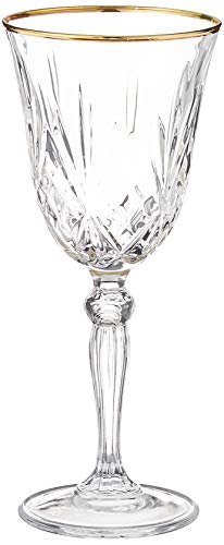 Lorren Home Trends Siena Collection Crystal White Wine Glass with Gold Band Design, Set of 4,6 fl oz