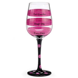 hot pink black polka and stripe fill line wine glass rough day don't ask 12oz gift
