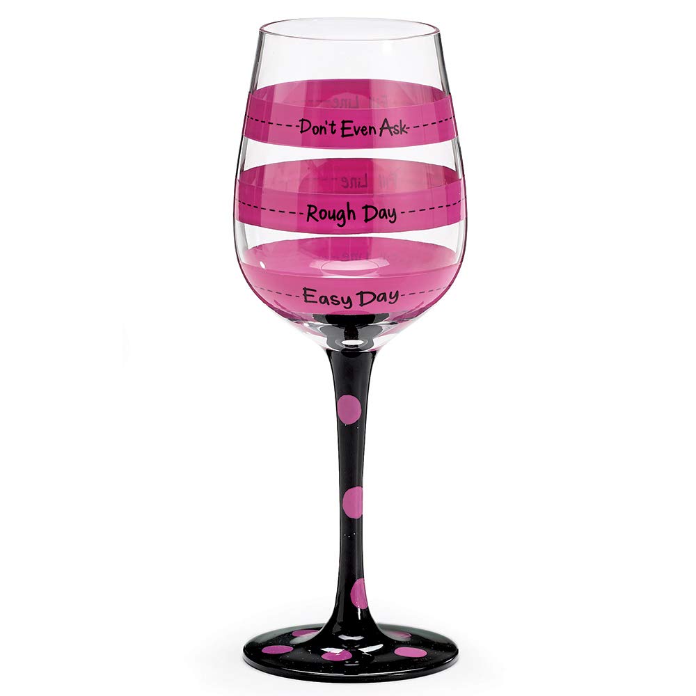 Hot Pink Black Polka and Stripe Fill Line Wine Glass Rough Day Don't Ask 12oz Gift