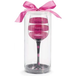 Hot Pink Black Polka and Stripe Fill Line Wine Glass Rough Day Don't Ask 12oz Gift