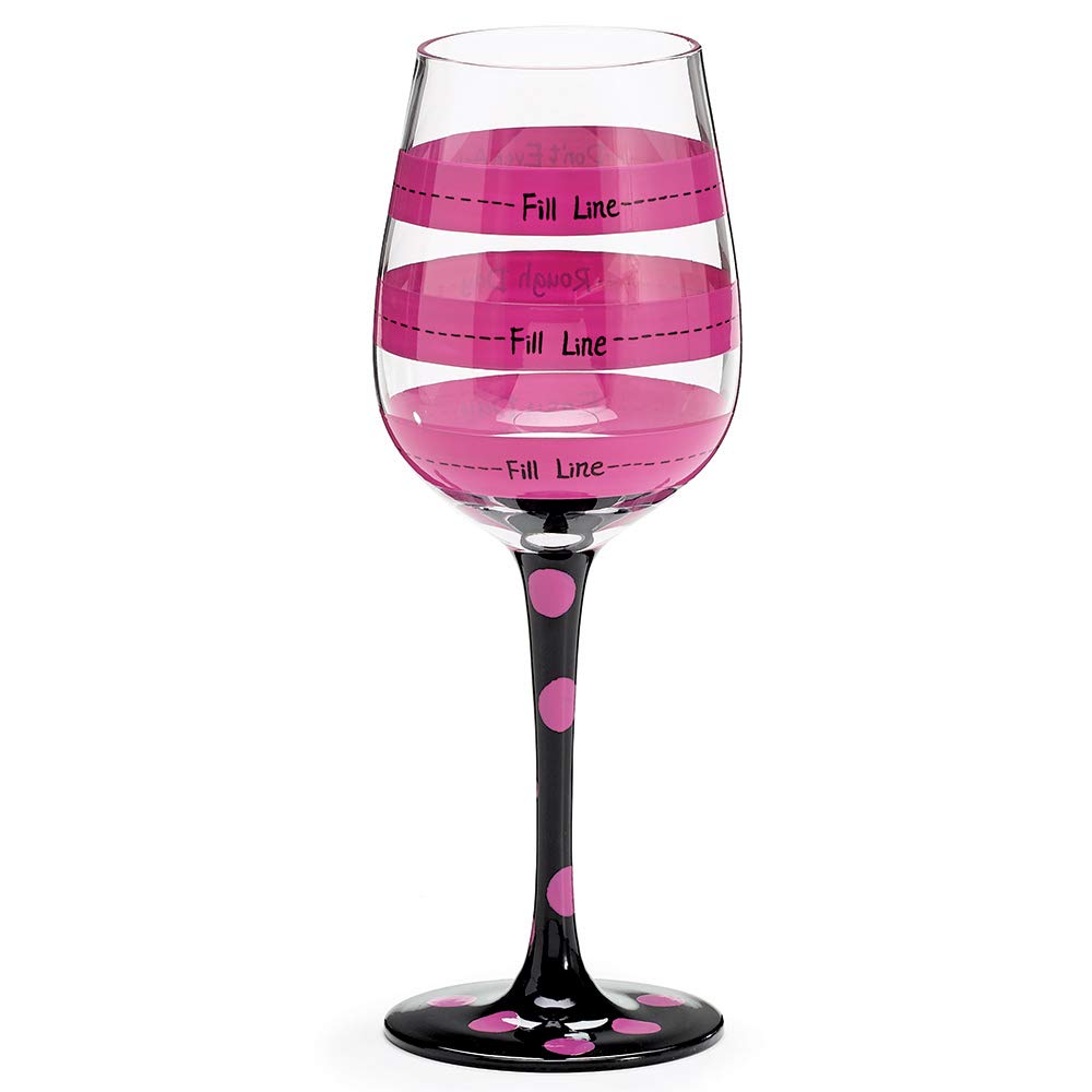 Hot Pink Black Polka and Stripe Fill Line Wine Glass Rough Day Don't Ask 12oz Gift