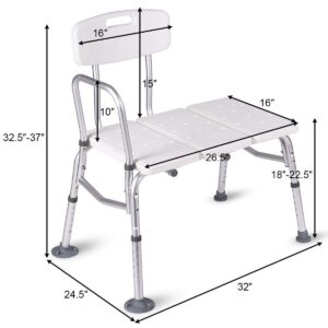 HEALTHLINE Tub Transfer Bench, Lightweight Medical Bath and Shower Chair with Back, Non-Slip Seat, Transfer Bench for Elderly and Disabled, Medical Bath Shower Chair, Adjustable Height, White