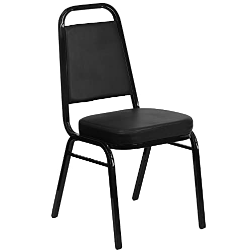 Flash Furniture 4 Pack HERCULES Series Trapezoidal Back Stacking Banquet Chair in Black Vinyl - Black Frame