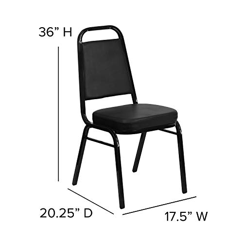 Flash Furniture 4 Pack HERCULES Series Trapezoidal Back Stacking Banquet Chair in Black Vinyl - Black Frame