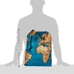 Kikkerland Travel-Size Laundry Bag, World Map Design Heavy Duty Laundry Bag, Polyester, Built-in Pouch, Inner Loop and Carabineer, Multicolor