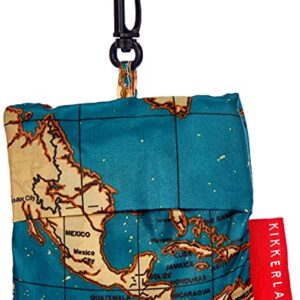 Kikkerland Travel-Size Laundry Bag, World Map Design Heavy Duty Laundry Bag, Polyester, Built-in Pouch, Inner Loop and Carabineer, Multicolor