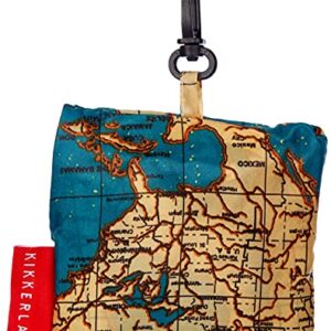 Kikkerland Travel-Size Laundry Bag, World Map Design Heavy Duty Laundry Bag, Polyester, Built-in Pouch, Inner Loop and Carabineer, Multicolor