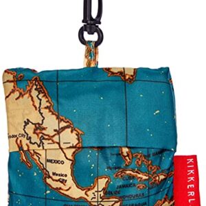Kikkerland Travel-Size Laundry Bag, World Map Design Heavy Duty Laundry Bag, Polyester, Built-in Pouch, Inner Loop and Carabineer, Multicolor
