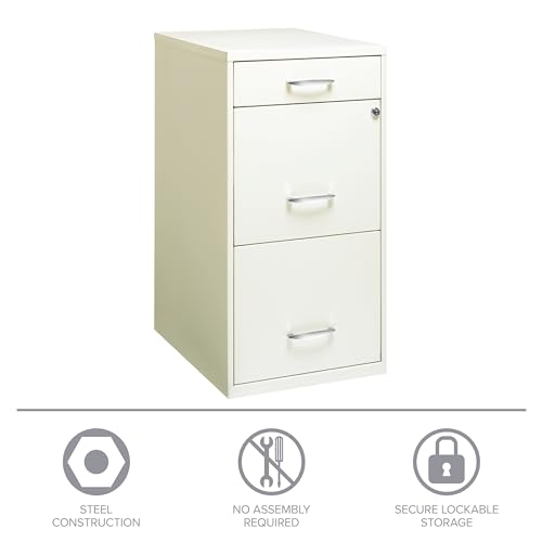 Hirsh Industries Space Solutions Metal 3 Drawer File Cabinet with Pencil Drawer Pearl White