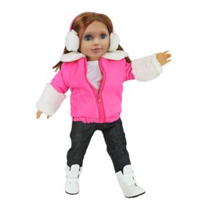 Winter Snow Doll Outfit for 18" Dolls - Premium Handmade 5 Piece Lodge Vacation Ski Clothes and Accessories Costume Set Includes Jacket, Shirt, Jeans, Boots, & Earmuffs - Gifts for Girls Kids Birthday