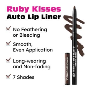 Ruby Kisses Auto Lip Liner Pencil, Long Lasting & Non-Fading, Smooth Application, Non-Feathering with Rich Color, No Sharpener Needed, Ideal for Full Lips Look (Dark Brown)