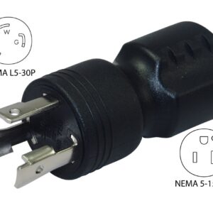 Conntek 30126-BK L5-30P 30-Amp 125-volt Locking Male Plug for 15 to 20-Amp Straight Blade Female Connector Adapter