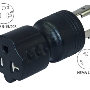 Conntek 30126-BK L5-30P 30-Amp 125-volt Locking Male Plug for 15 to 20-Amp Straight Blade Female Connector Adapter