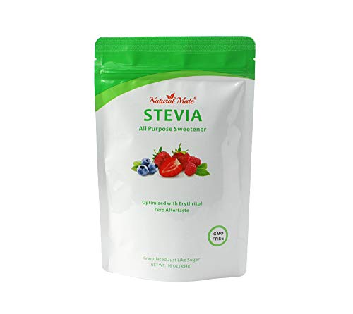 Natural Mate Zero Calorie Sweetener, 16 oz - Organic Stevia Granular Powder Blended with Erythritol - 2:1 Sugar Replacement for Keto, Paleo, Low GI