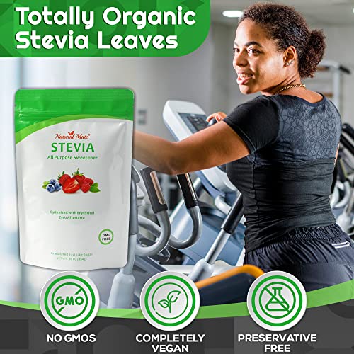 Natural Mate Zero Calorie Sweetener, 16 oz - Organic Stevia Granular Powder Blended with Erythritol - 2:1 Sugar Replacement for Keto, Paleo, Low GI