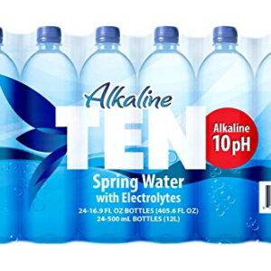 TEN Alkaline Spring Water, pH 10, High in Electrolytes, 16.9 Fl Oz (Pack of 24)