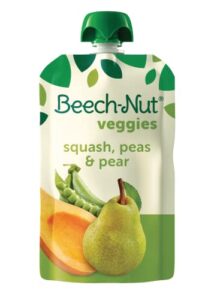 beech-nut veggies stage 2 baby food, squash peas & pears, 3.5 oz pouch