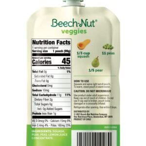 Beech-Nut Veggies Stage 2 Baby Food, Squash Peas & Pears, 3.5 oz Pouch