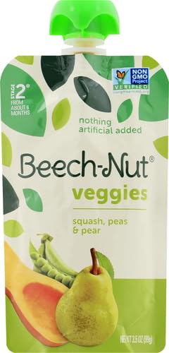 Beech-Nut Veggies Stage 2 Baby Food, Squash Peas & Pears, 3.5 oz Pouch