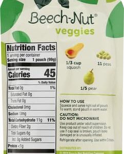 Beech-Nut Veggies Stage 2 Baby Food, Squash Peas & Pears, 3.5 oz Pouch