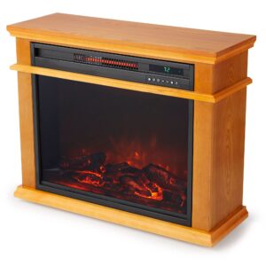 lifesmart 1500 watt portable electric infrared quartz fireplace heater for indoor use with 3 heating elements and remote control, brown