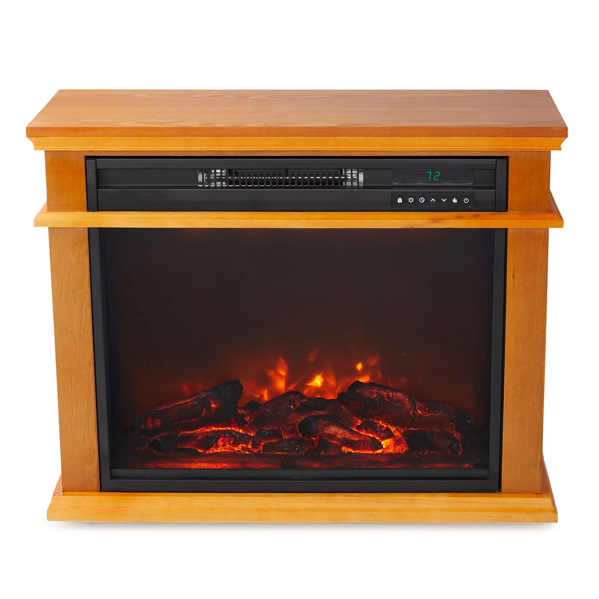 LifeSmart 1500 Watt Portable Electric Infrared Quartz Fireplace Heater for Indoor Use with 3 Heating Elements and Remote Control, Brown