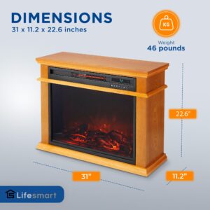 LifeSmart 1500 Watt Portable Electric Infrared Quartz Fireplace Heater for Indoor Use with 3 Heating Elements and Remote Control, Brown