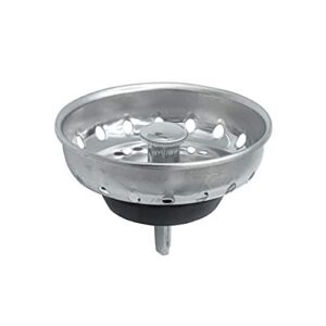 replacement kitchen sink stainless steel basket strainer with prong and rubber stopper, universal fit, 3-1/2 inch chrome