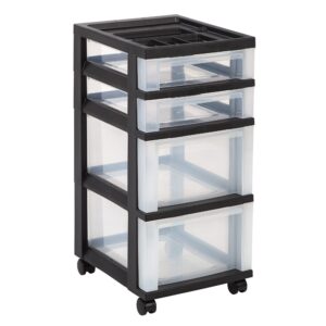 office depot medium plastic storage cart, 4 drawers, 26 7/16in.h x 12 1/16in.w x 14 1/4in.d, black, 116813