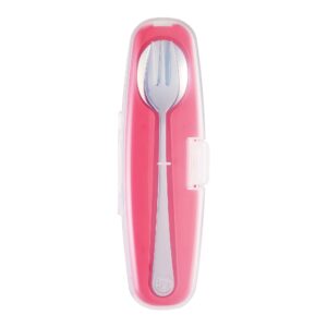 innobaby din din smart stainless steel spoon and fork with carrying case. utensil set for kids and toddlers. bpa free. pink. (ds-ssf02)
