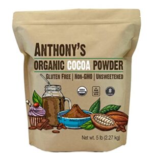 Anthony's Organic Raw Cocoa Powder, 5 lb, Batch Tested and Verified Gluten Free & Non GMO