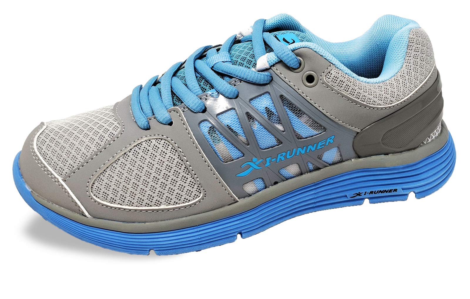 I-RUNNER Woman Eliza Grey/Blue Leather/Mesh 9.5 X-Wide (2E) US