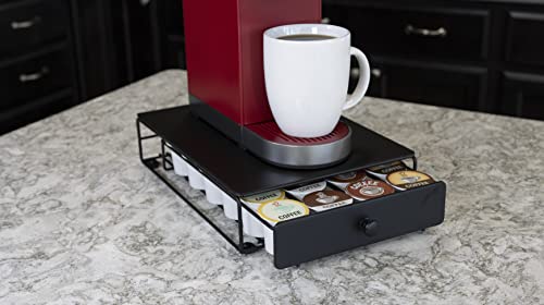 Nifty Coffee Pod Mini Drawer – Black Finish, Compatible with K-Cups, 24 Pod Pack Holder, Non-Rolling, Under Coffee Pot Storage, Sliding Drawer, Home Kitchen Counter Organizer