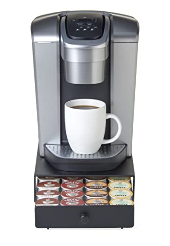 Nifty Coffee Pod Mini Drawer – Black Finish, Compatible with K-Cups, 24 Pod Pack Holder, Non-Rolling, Under Coffee Pot Storage, Sliding Drawer, Home Kitchen Counter Organizer