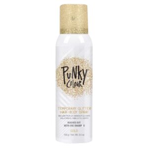 punky temporary hair and body glitter color spray, travel spray, lightweight, adds shimmery glow, perfect to use on hair, skin, or clothing, 3.5 oz - gold