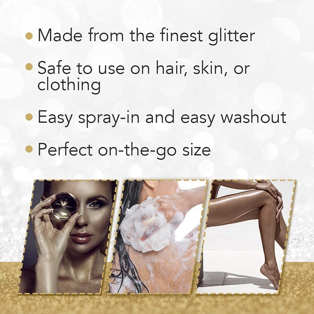 Punky Temporary Hair and Body Glitter Color Spray, Travel Spray, Lightweight, Adds Shimmery Glow, Perfect to use On Hair, Skin, or Clothing, 3.5 oz - Gold