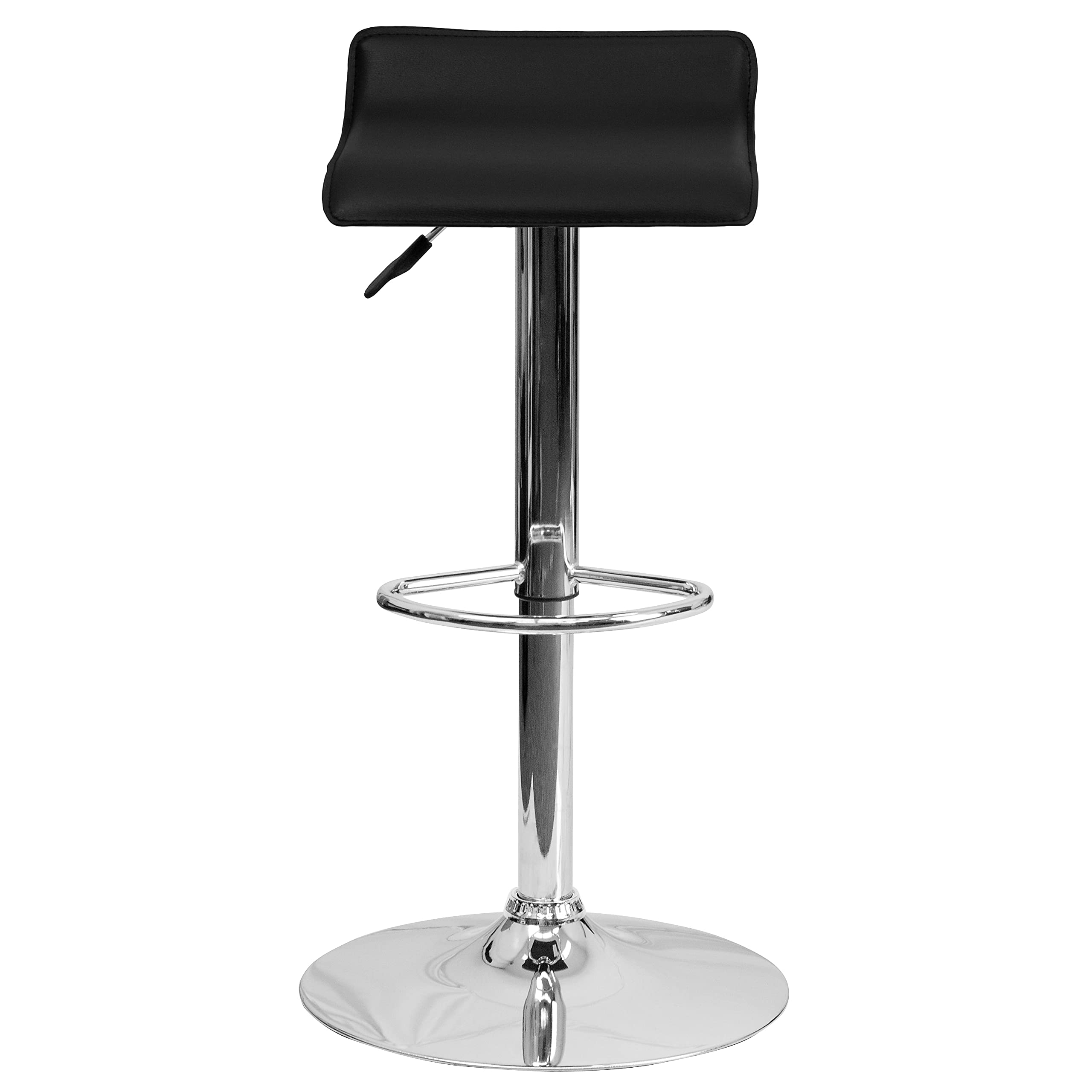 Flash Furniture Athens 2 Pack Contemporary Black Vinyl Adjustable Height Barstool with Solid Wave Seat and Chrome Base