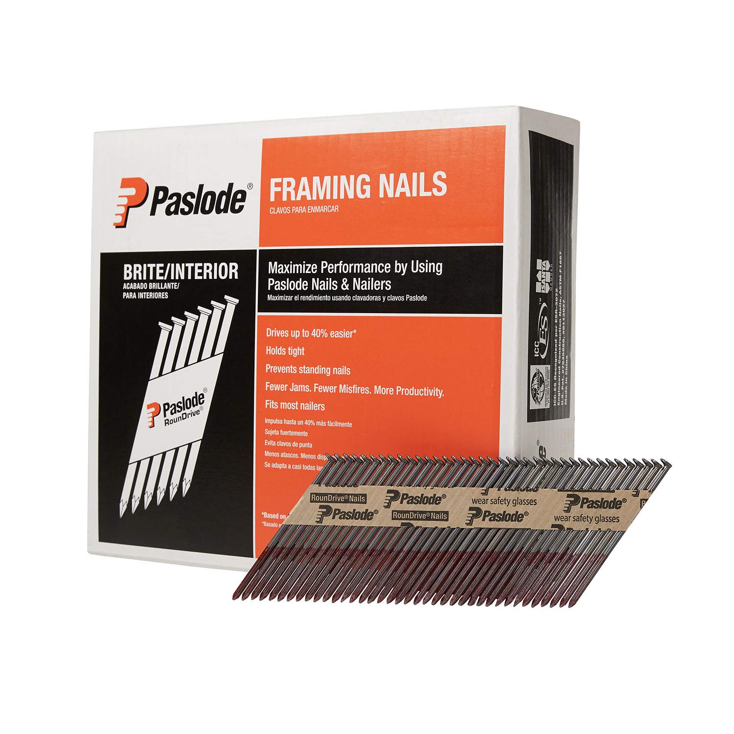 Paslode, Framing Nails, 650839, 30 Degree RounDrive Brite, 3 1/4 inch x .131 Gauge, Smooth, 2,500 per Box